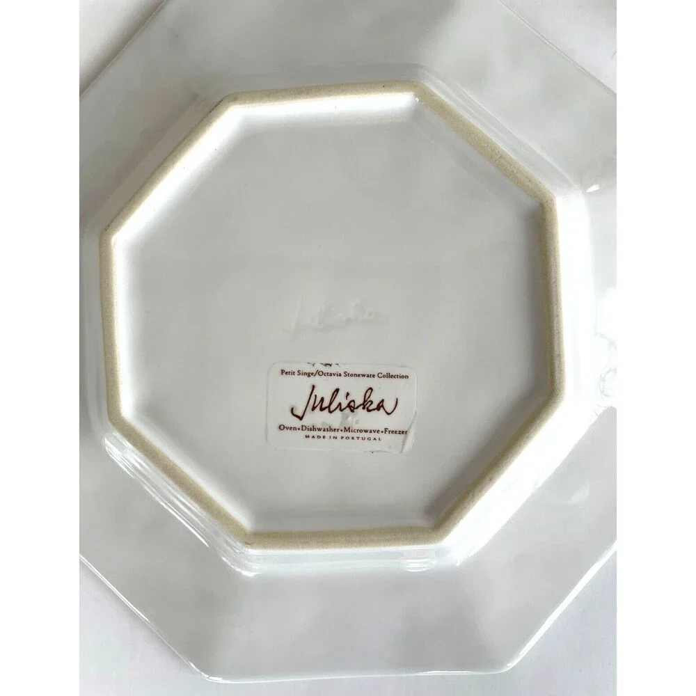 Juliska Petit Singe 9” Plate Octavia Whitewash Cucumber Trim Octagon Set of 3